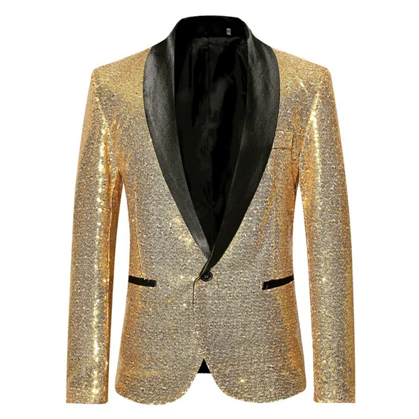 Buy Shiny Sequins Men Blazer Slim Fit Solid Black