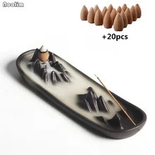 Горелка для благовоний с обратным потоком, домашний декор, керамическая ароматерапия, буддийский водопад, курильница, держатель для благовоний+ 20 шт., конусов для благовоний