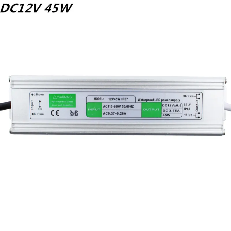 

Tanbaby DC 12V Waterproof LED Driver Power Supply 12V 45W 3.75A AC110V~260V