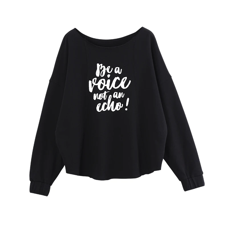  Toyouth Loose Letter Printing Sewatshirts for Women Off The Shoulder Female Pullovers Chic Base Top