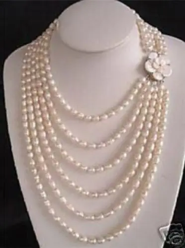 

Free shipping >>>>>>NOBLEST 6 ROW SALT WATER PEARL SHELL FLOWER NECKLACE