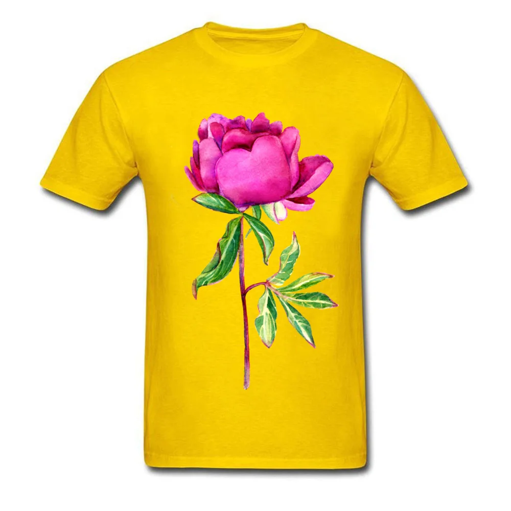 Delicate watercolor pink peony Tops Shirt Mother Day Crew Neck Cotton Fabric Male Top T-shirts Crazy Clothing Shirt High Quality Delicate watercolor pink peony yellow