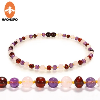 

HAOHUPO Amber Necklace with Rose Quartz Baltic Natural Amber Women Necklace Baby Jewelry Handmake for Etsy Custom Color Size