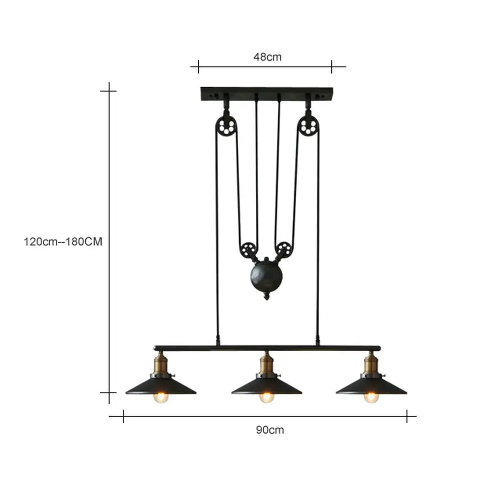 Винтажные подвесные светильники, светильники в стиле лофт, подвесной светильник, шкив, Ретро лампа, черное металлическое промышленное освещение, для спальни, столовой, бара - Цвет корпуса: 3 heads
