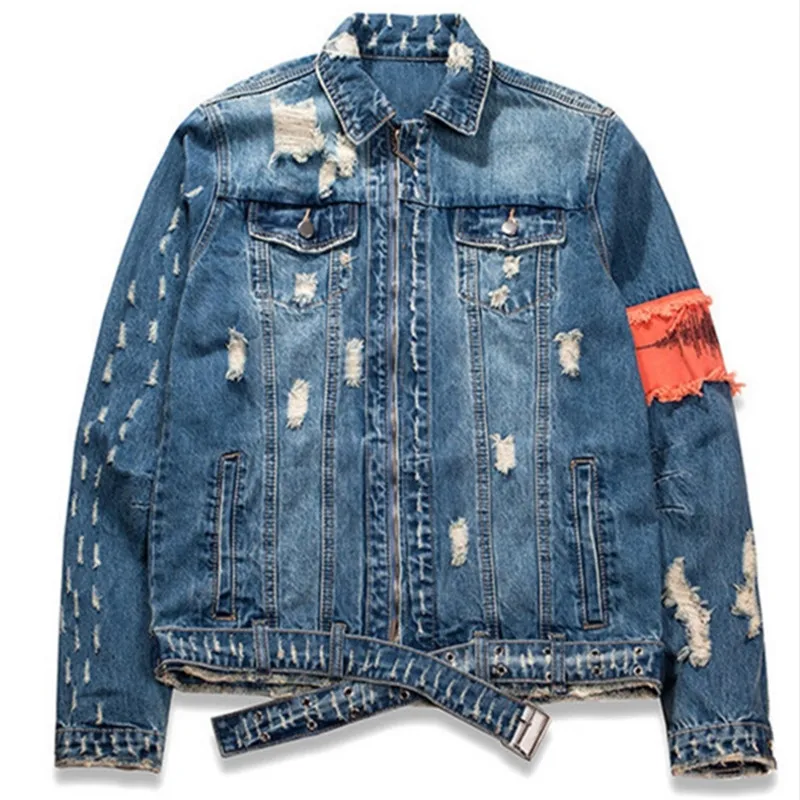 Male Summer Front Zipper Destroyed Jeans Flight Jacket Men Ripped Denim Jean Jackets Hip Hop Overcoats Casual Streetwear Jacket