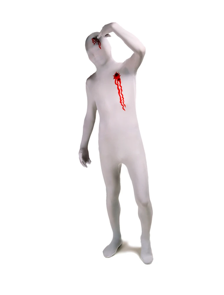 Halloween Cosplay Costume Lycra Spandex White Full Body Zentai Suits Blood Dyeing Costumes Tights
