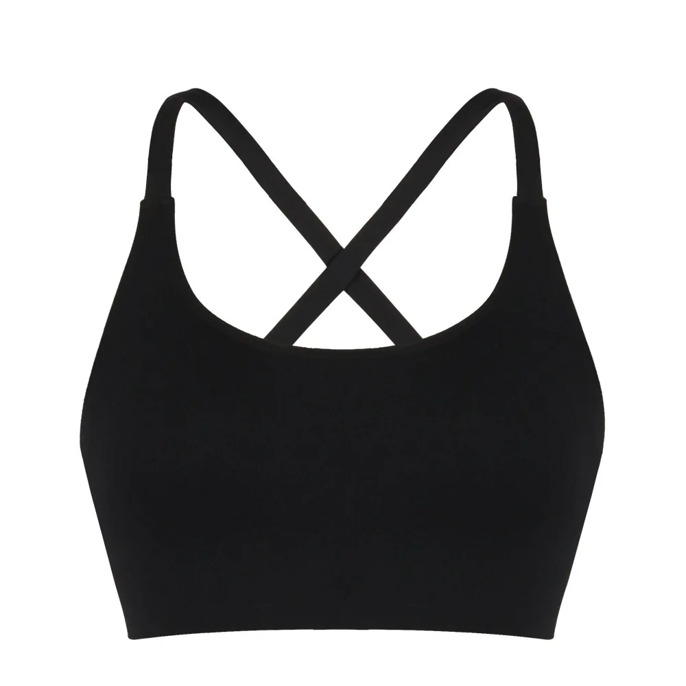 Cross open back black sports yoga bra (0)