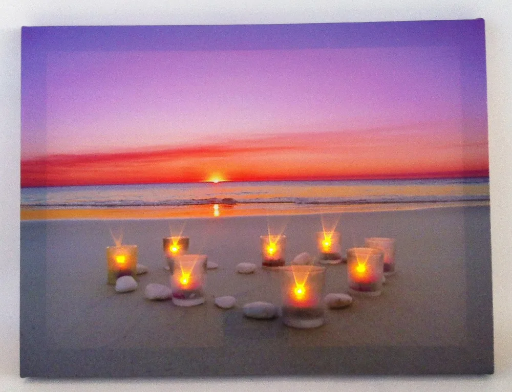 8pcs led lights,free shipping Wall Art with LED canvas beach decor for