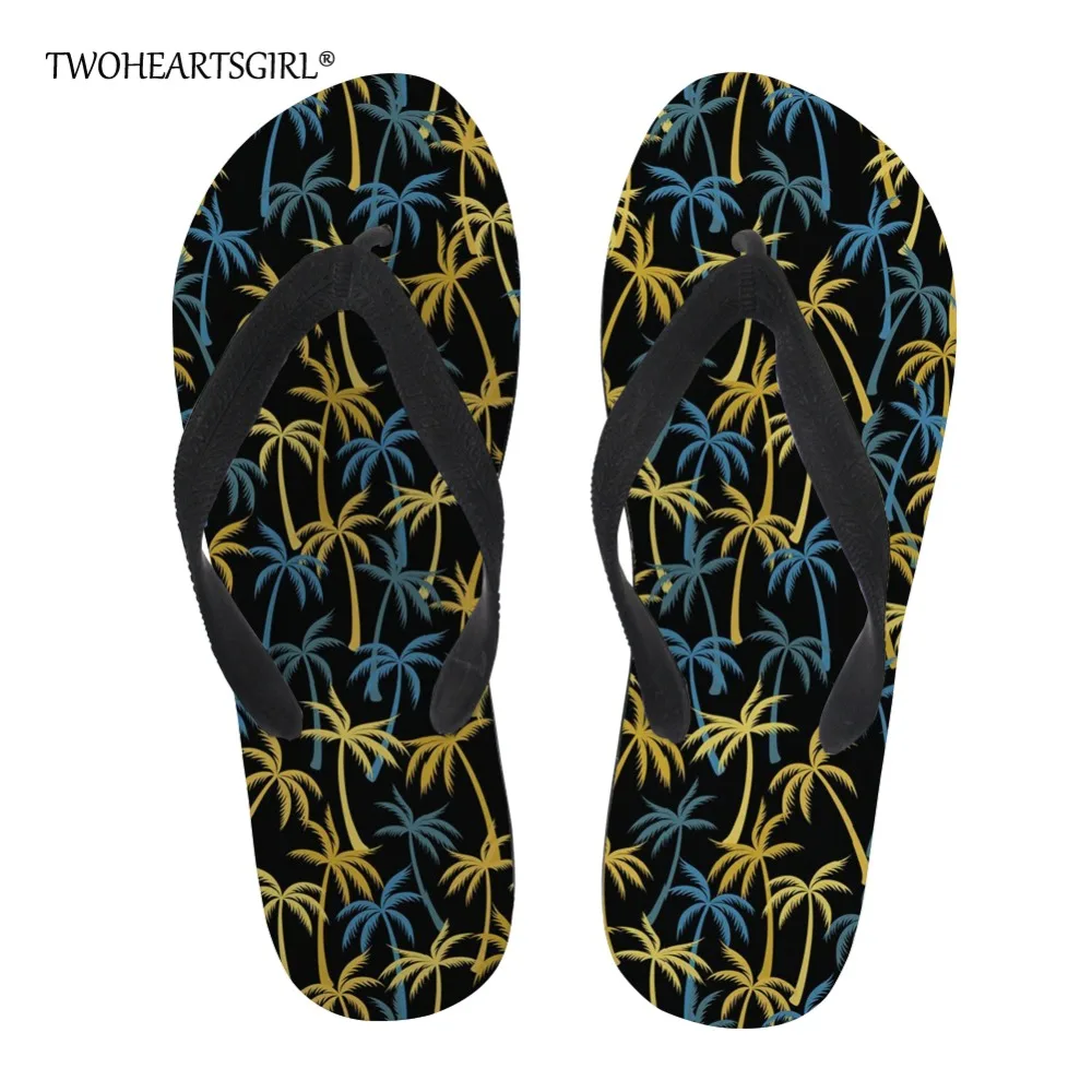 

Twoheartsgirl Summer Beach Flip Flops Flat Palm Tree Print Slippers for Women Anti-slip Female Ladies Rubber Flipflops