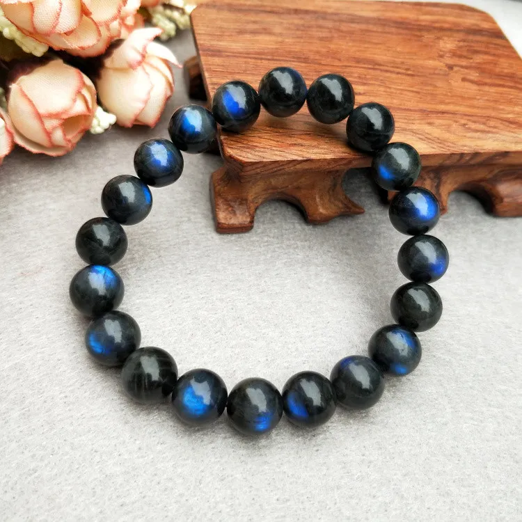 

AA Labradorite black rainbow round 9-10mm BRACELET 7.5inch beads FPPJ wholesale beads nature gemstone