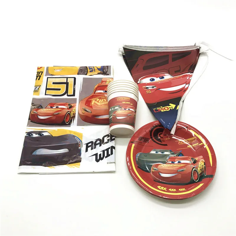 

Disney Cars Theme Design 73Pcs/lot McQueen Cup Plate Flag Baby Shower Banner Child Birthday PartyTablecover Decoration Supply