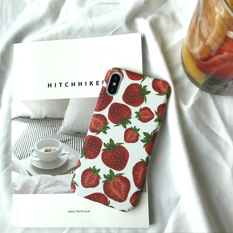 

Cartoon Summer Fruit Strawberry Phone case For iPhone 6 6S Puls 7 8 Puls X Case Hard PC Matte Back Cover Full Protective Coque