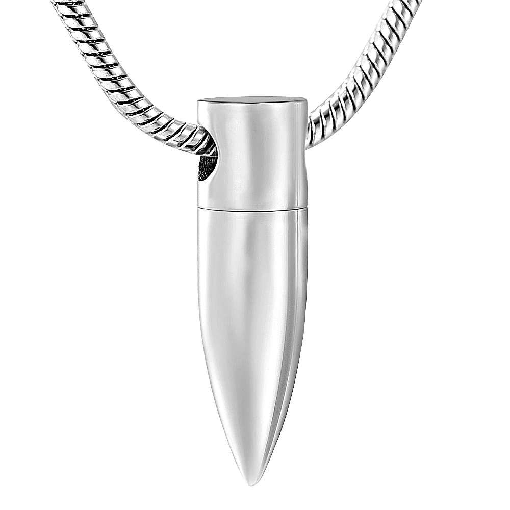 

Unique Silver Bullet Ashes Urn Pendant Necklace - 316L Stainless Silver Bullet Stash Cremation Jewelry for Funeral Keepsake
