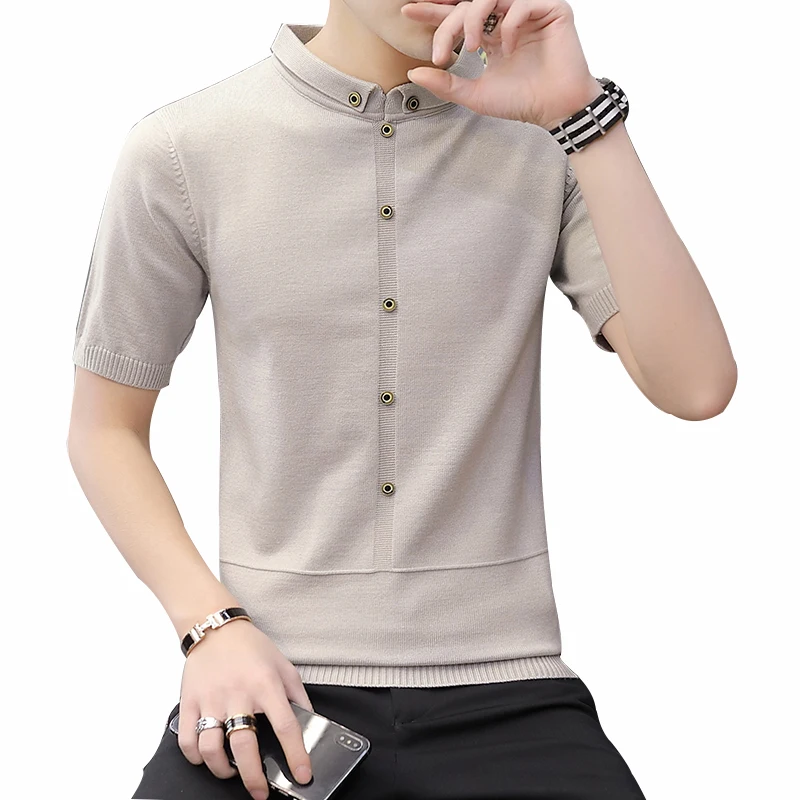 

Rlyaeiz Men's Sweater 2018 Spring Autumn Short Sleeve Pullover Knitwear Men Fashion Male Slim Knitted Sweaters Sueter Hombre