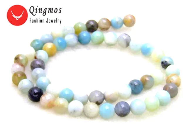 

Qingmos 8mm Round Mix Color Natural Stone Amazomite Loose Beads for Jewelry Making Necklace Bracelet DIY Loose Strand 15" L244