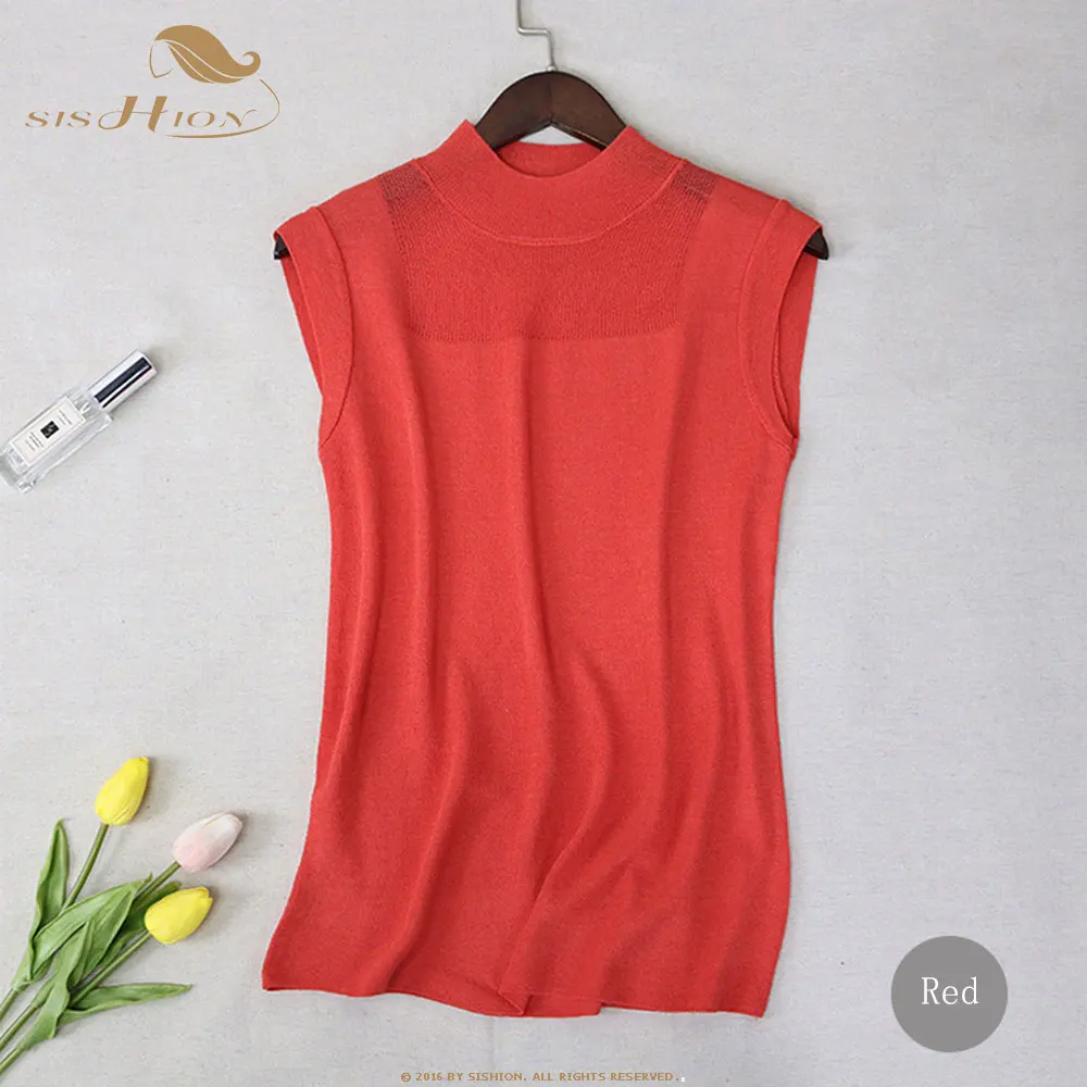 Red SISHION Camis Топ Женская летняя одежда короткий жилет плечо дикий лед шелк вязать Свободная рубашка внутри без Рукавов Рубашка - Цвет: Red