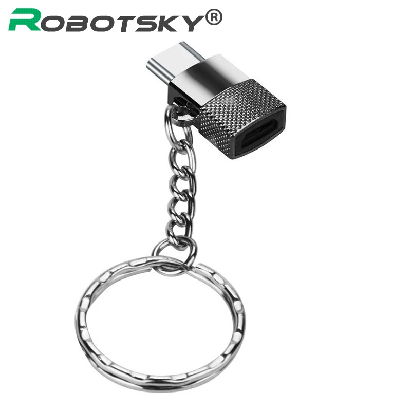 

Robotsky Type C OTG Adapter Micro USB Female to Type-C Male Converter Cable with Chain for Samsung Galaxy S8 S9 Huawei P20