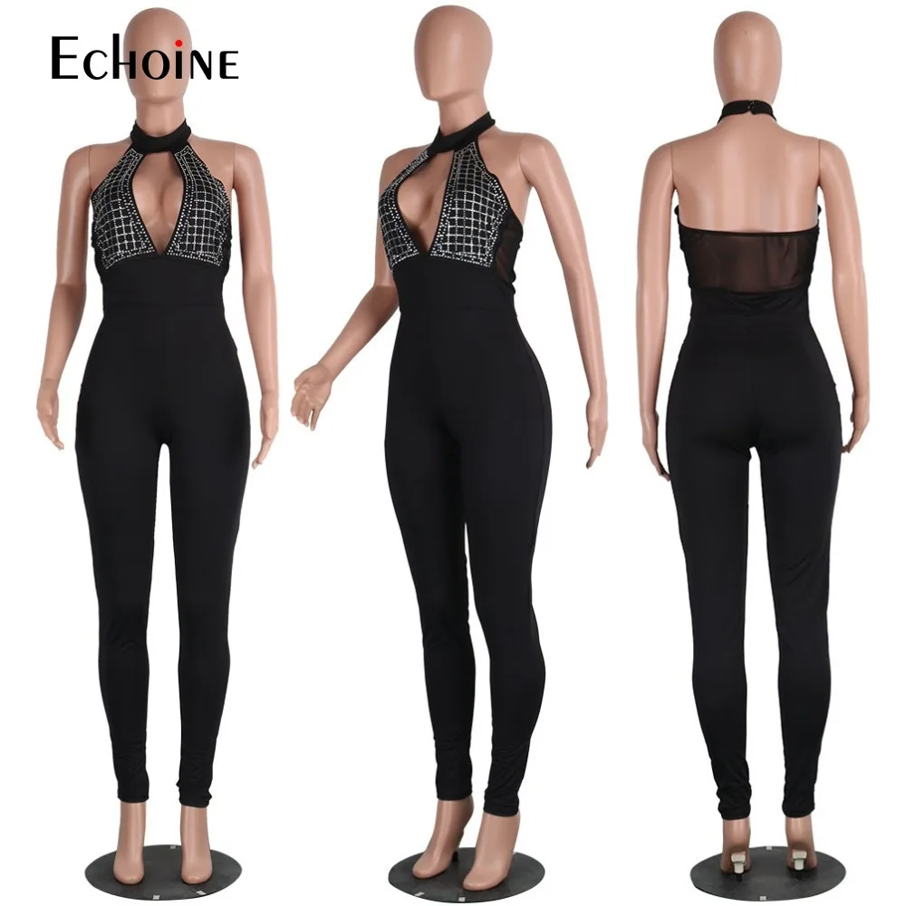 2019 Summer Woman Sleeveless Jumpsuit Slim Bodycon Sexy Playsuit Romper Hollow Out Club Outfit Backless rave festival clothing