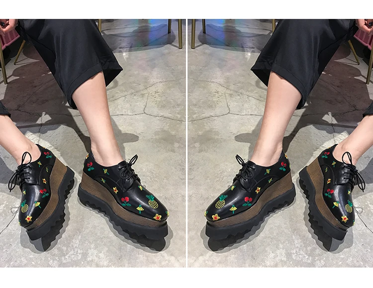Embroider Decoration Women High Heels Creepers Fashion 2018 New Spring Pumps Women Causal Shoes with Lace-up Oxfords Wedge Heel  (16)