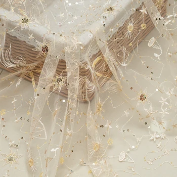 

LASUI 1 yard=1 piece 2019 X0525 DIY skirt wedding dress decoration TOP STAR Pegasus Fantasy embroidery sequin beaded lace fabric