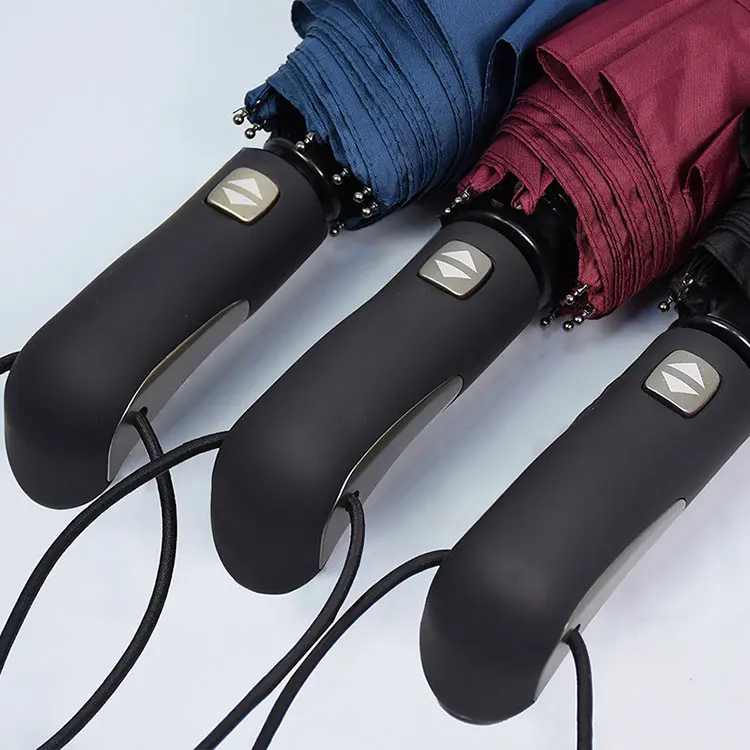 TOPX Big Leather Handle 10 Rib Strong Automatic Umbrella Rain Women Wind Resistant Men Black 3Folding Male Umbrellas Paraguas | Дом и сад 10