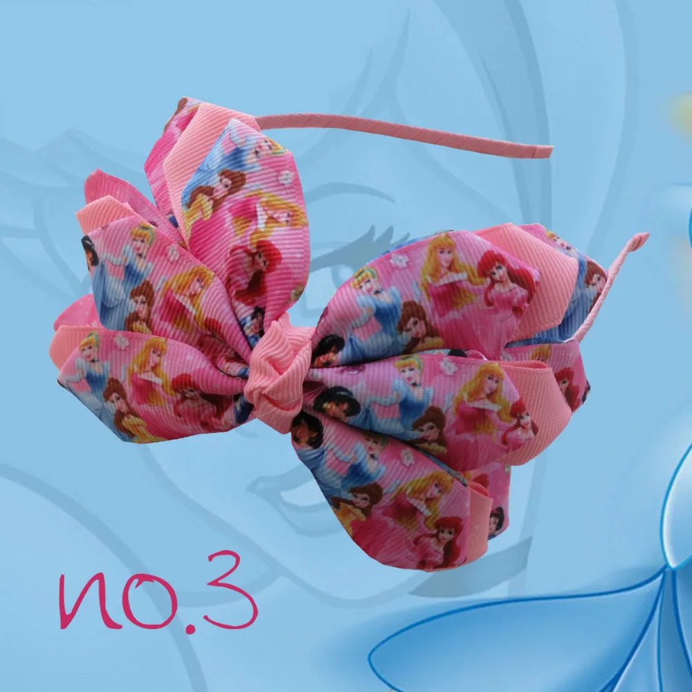 

14pcs New Arrival Three layers characters princess print ribbons madeHeadband 4.5-5" Angel Wing Bow Hand Customize Free Shippi