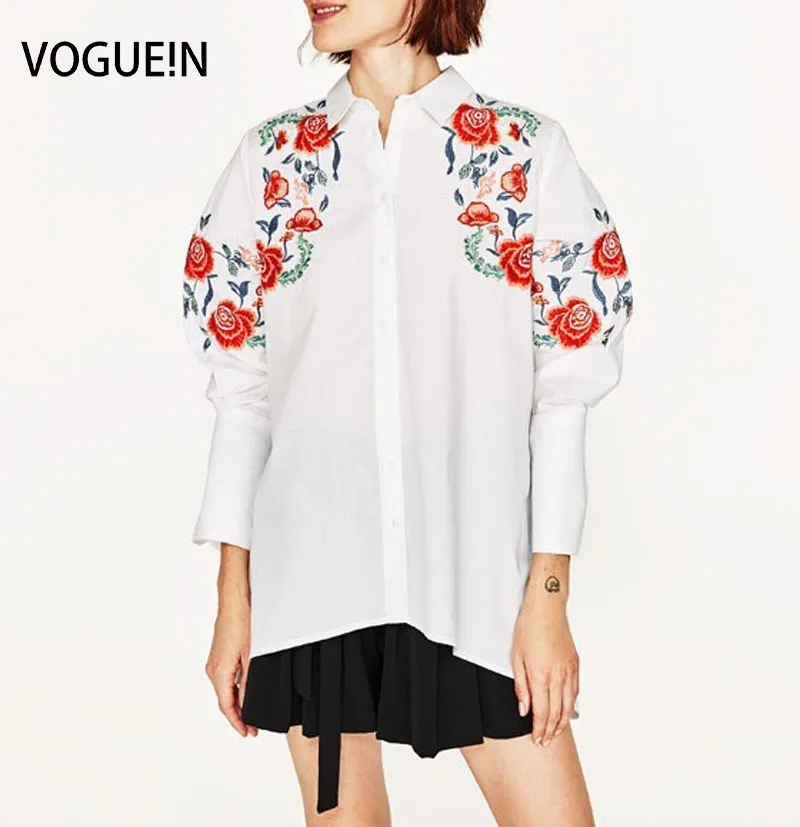 VOGUE! N Новая женская цветочная вышитая рубашка с длинным рукавом на пуговицах