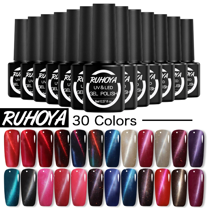 

Ruhoya Cat Eye Nail Led Gel Varnish Magnetic Sticker All Romantic Nails Gel Semi Permanent Nail Art Lacquer 2019 Newest glue