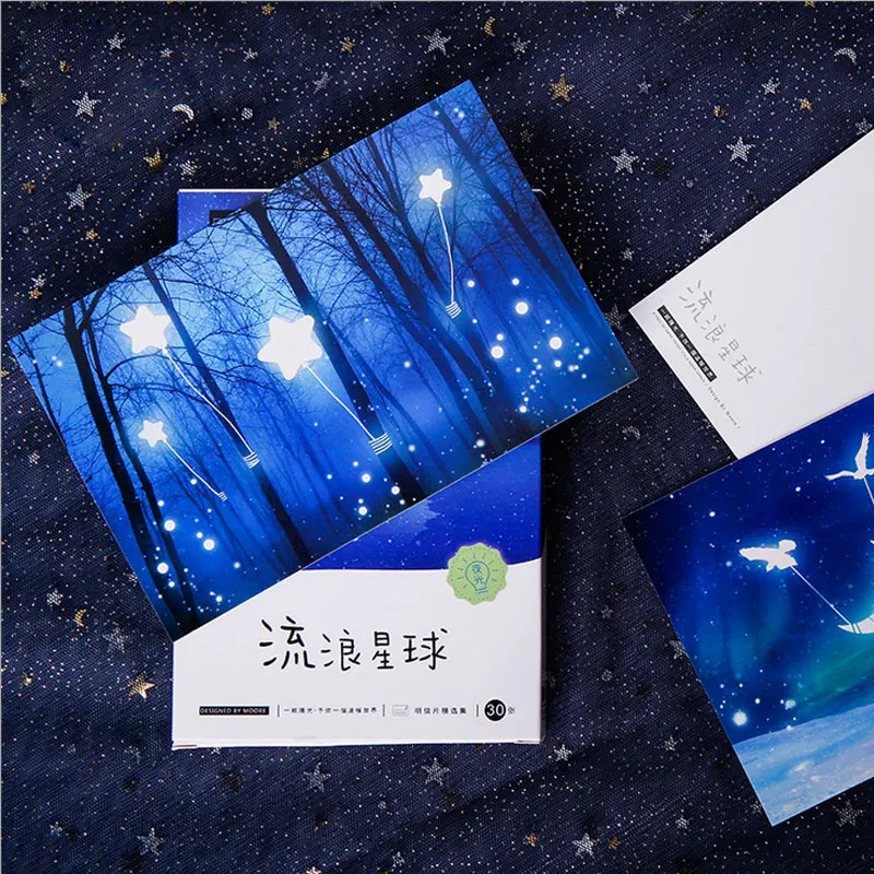 

30pcs/box Night Light Vagrant Planet Greeting Cards Post Card For Birthday Christmas Valentine' Day Party Wedding Decoration