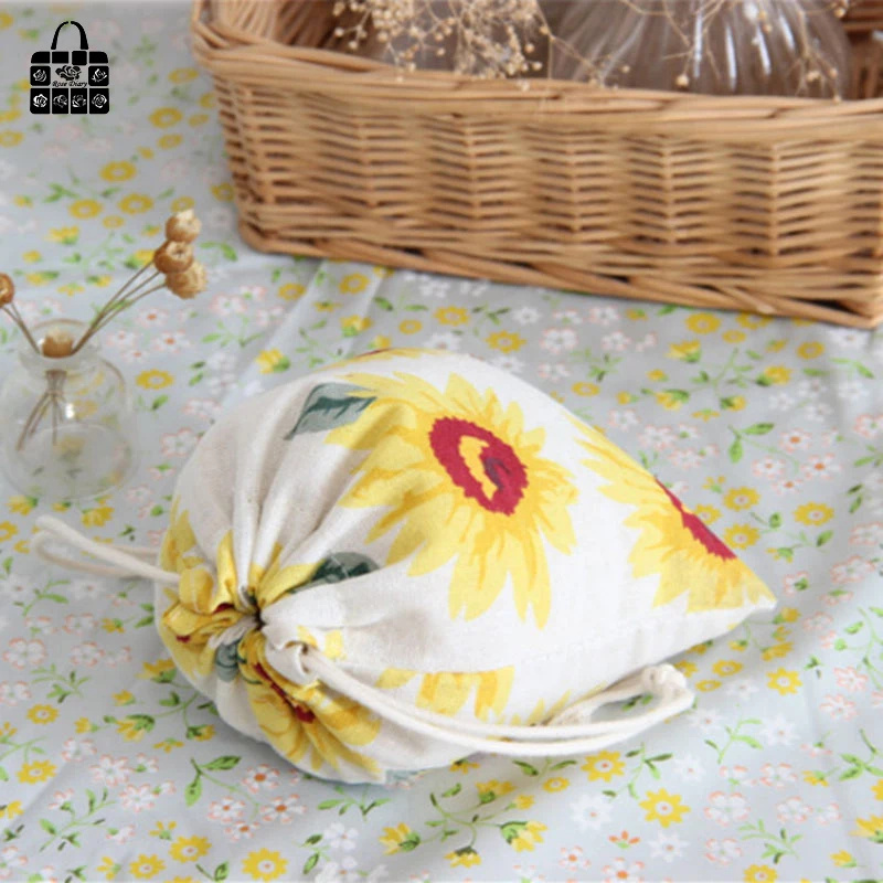 Sunflowers printed 100% cotton bag Travel Accessories Clothes underwear shoes toy Storage Pouch Luggage Packing Organizers bag