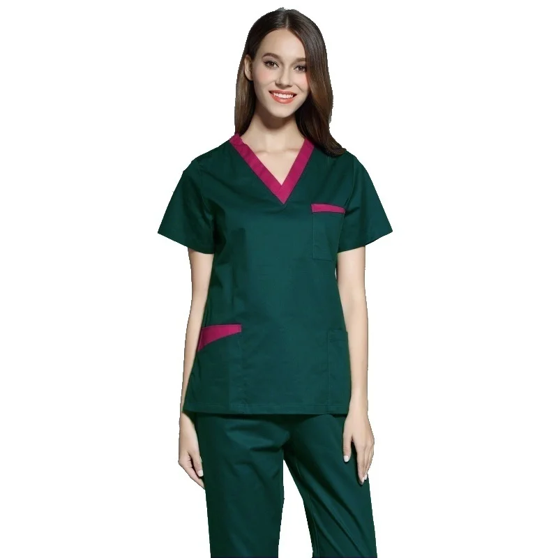 Высококачественная Женская медицинская форма, скраб-топ с коротким рукавом, v-образный вырез, цветная блокирующая верхняя хирургическая Аптечная одежда(juat A Top
