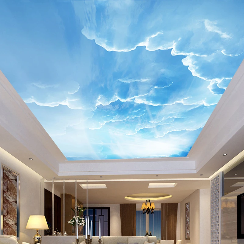 Пользовательские 3D фото стена Бумага голубое небо белые облака потолок стены фрески для Гостиная Спальня украшения дома стены, потолок Бумага