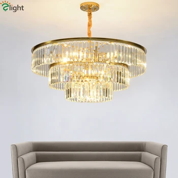 

Luxury Plated Gold Metal Led Pendant Lights Lustre K9 Crystal Round Pendant Lamp Led Hanging Lamp Lamparas Lighting Fixtures