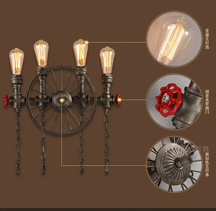 Wled loft retro wall lamps for restaurant and bar iron industrial lighting fixture with creative ...