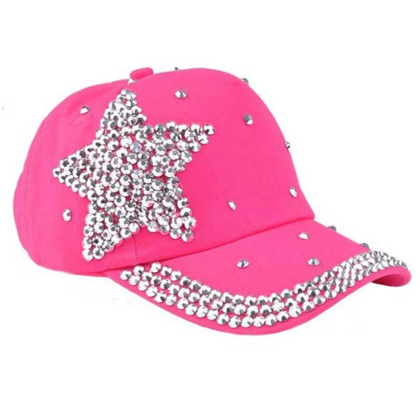 Cute Fashion Baseball Cap Rhinestone Star Shaped Boy Girls Snapback Hat 