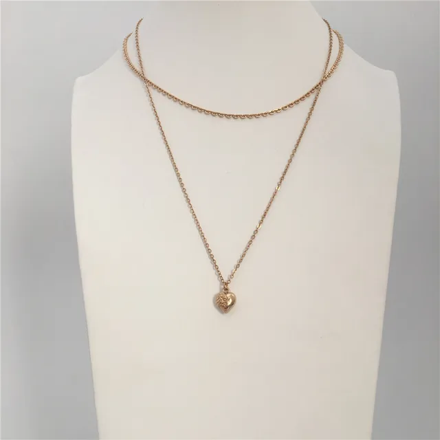 CUTE WOMEN NECKLACE GOLD COLOR PLATING SMALL HEART PENDANT LAYERED