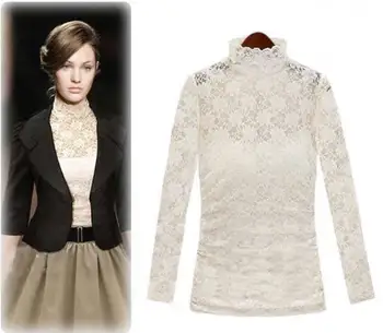 

free shipping 2019 spring top women's turtleneck lace basic shirt female long-sleeve autumn and winter shirt A82