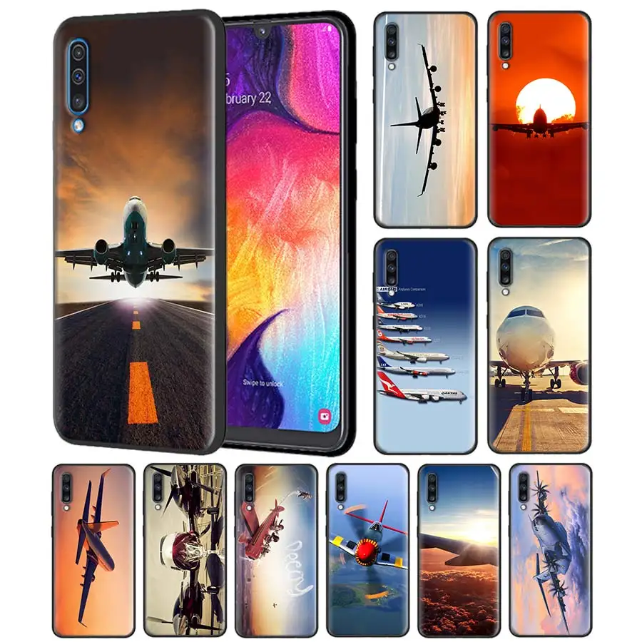 

Airplane At The Sunrise aircraft plane Silicone Case for Samsung Galaxy A70 A50 A10 A20 A30 A40 A80 A6 A7 A8 Plus A9 Black Soft