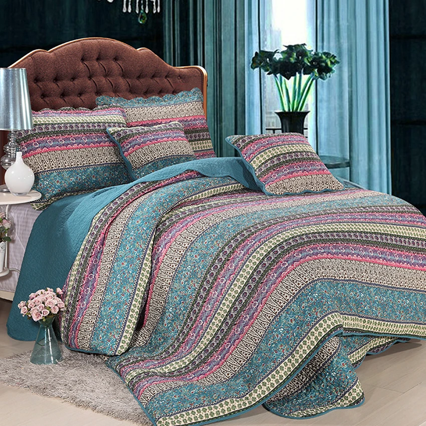 Handmade Bedding Set King Size luxury Striped Classical Cotton Quilted