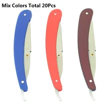 20 шт. мужские прямые бритвы с лезвиями Складная ручка для бритья Борода из нержавеющей стали инструменты для удаления волос скребок HC0014