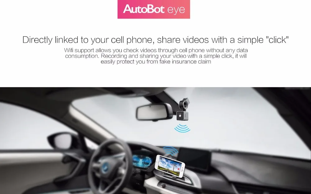  AutoBot Eye Smart Dashcam Auto Car DVR Camera Novatek96655 SONY IMX322 1080P 150Degree WiFi WDR Nig - 32687949984