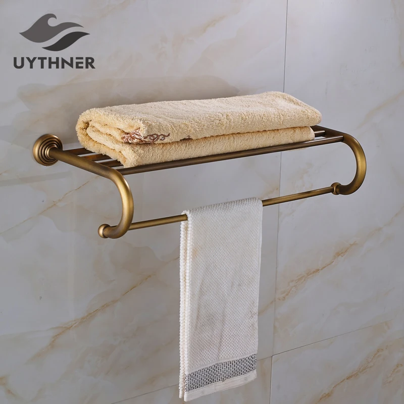 Antique Brass Bathroom Towel Rack with Single Towel Bar Solid Brass Towel Holder Wall Mounted Antique Brass Bathroom Towel Rack with Single Towel Bar Solid Brass Towel Holder Wall Mounted