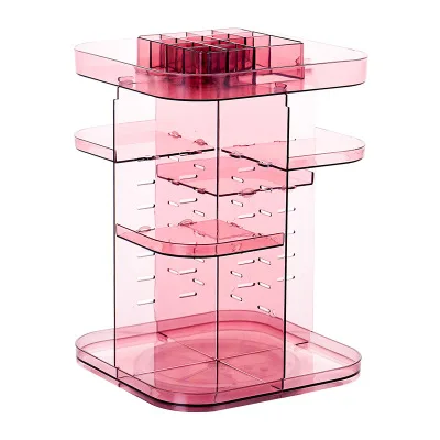 360-degree Rotating Makeup Organizer cosmetic Display Case round jewelry storage rack box Adjustable Cosmetic Storage Rack - Цвет: wine b