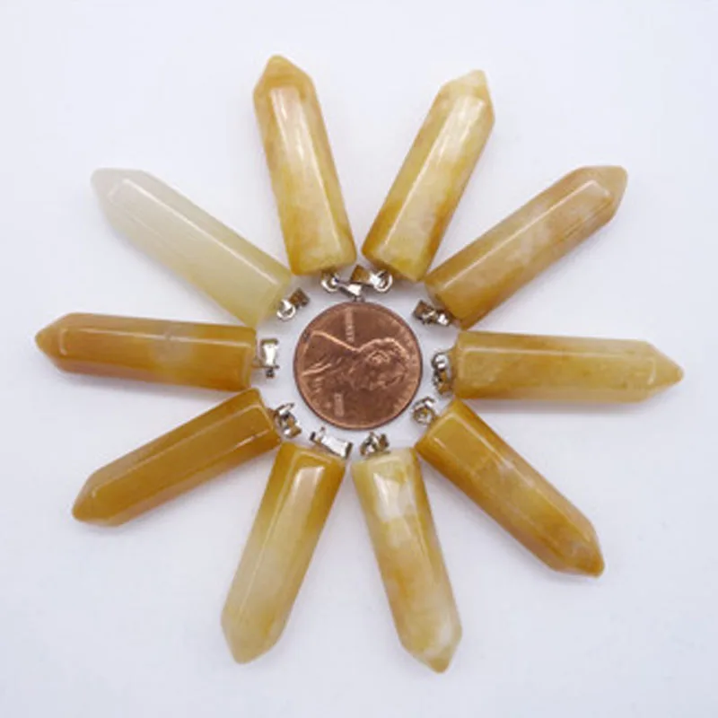 Hot Sale Good Quality Natural Gem Stone Yellow crystal Pillar 32*10mm Charms Necklace pendants 50pcs/lot Making free shipping | Украшения и