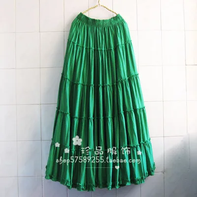 SexeMara корейская пляжная длинная юбка средней длины с зонтиком Летняя женская шифоновая юбка макси ярких цветов плиссированные юбки с эластичной резинкой на талии - Цвет: dark green