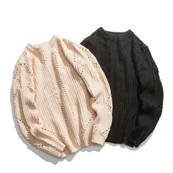 2018 весна и осень Для мужчин новый одноцветное Цвет толстый хлопок Hollowwork свитер шею уличной моды Harajuku темпера Для мужчин t