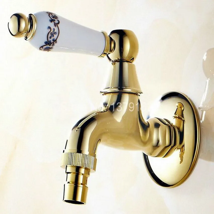 Luxury Modern Gold Color Brass Ceramic Flower Pattern Handle washer