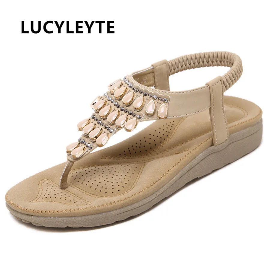 

2018 new Korean version of the elastic closed female sandals Bohemia diamond trade flat shoes beach shoes women