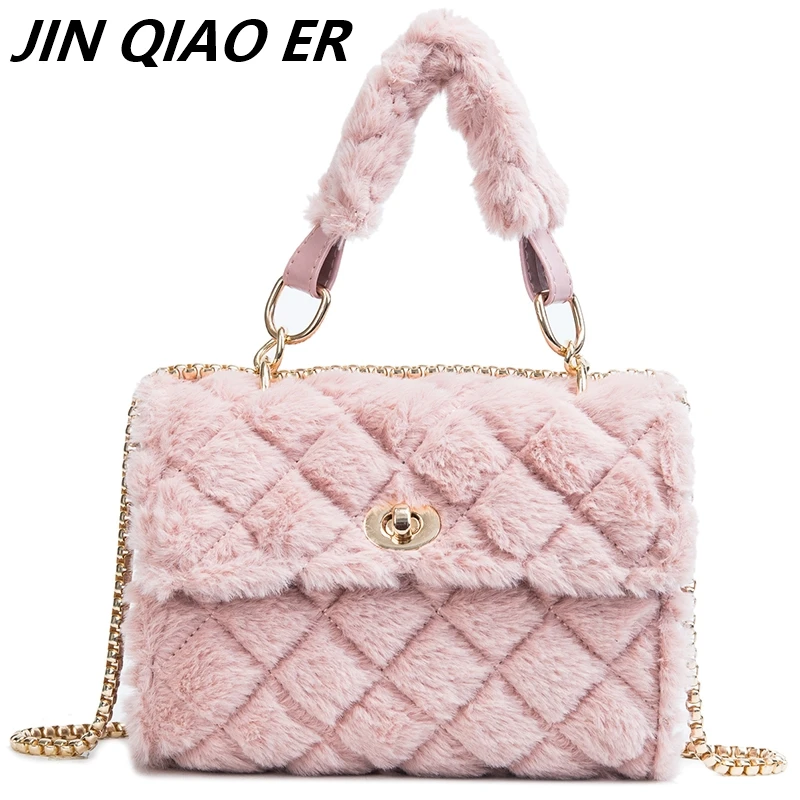 

Korean Fashion Sweet Lady Tote bag 2019Winter New Quality Soft Plush Women's Designer Handbag Chain Shoulder Messenger bags