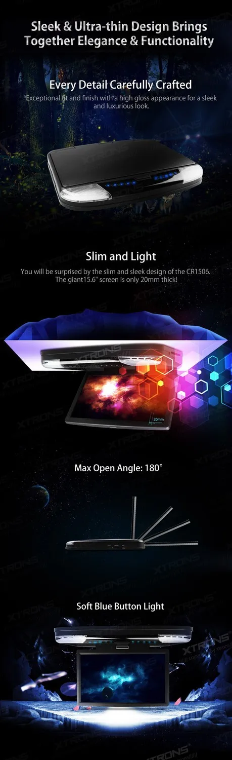 Clearance XTRONS HDMI 15.6" HD 1080P LCD Car Roof Mount Flip Down DVD Player Monitor Game Video USB 1